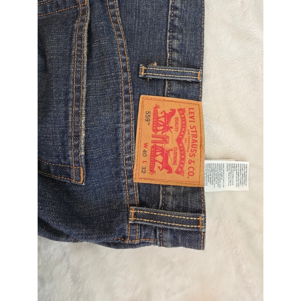 Levi Strauss 559 Jeans Mens 40x32 Relaxed Fit Dark Wash Denim Pants - Picture 6 of 7